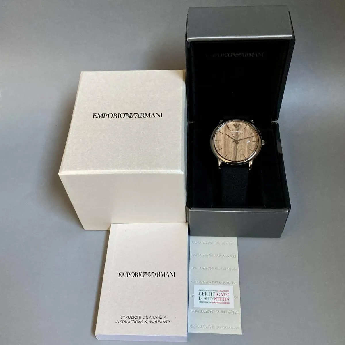 Emporio Armani Wristwatch Woodgrain Men's Calendar Quartz