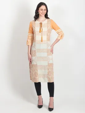 Ethnic Motifs Hand Block Printed  Straight Kurti Geometric