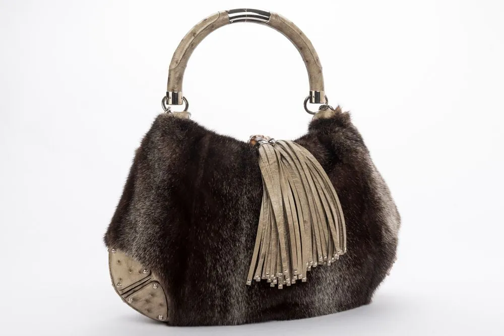 (Exotic) Gucci Limited Edition Indy Bag (182388 000926) in Mink & Ostrich, with Dust Cover