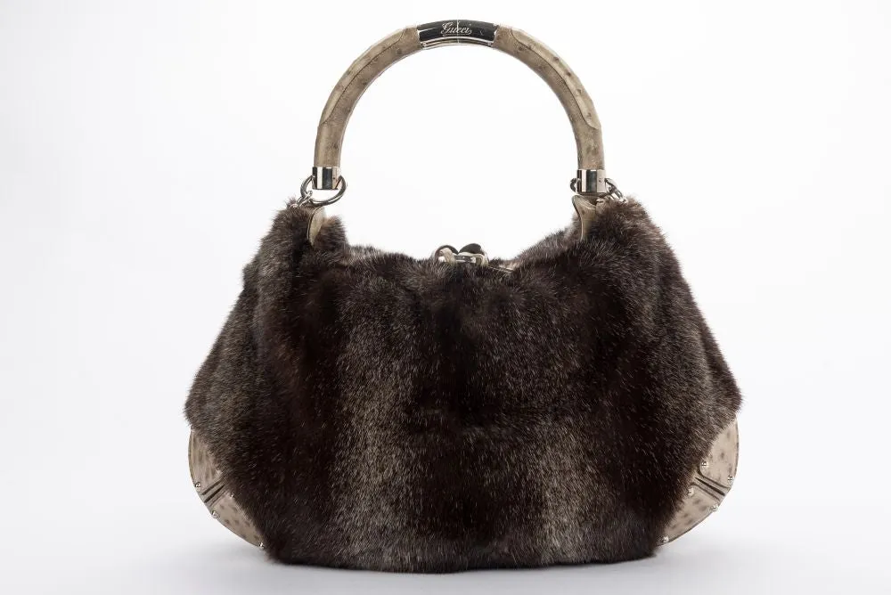 (Exotic) Gucci Limited Edition Indy Bag (182388 000926) in Mink & Ostrich, with Dust Cover