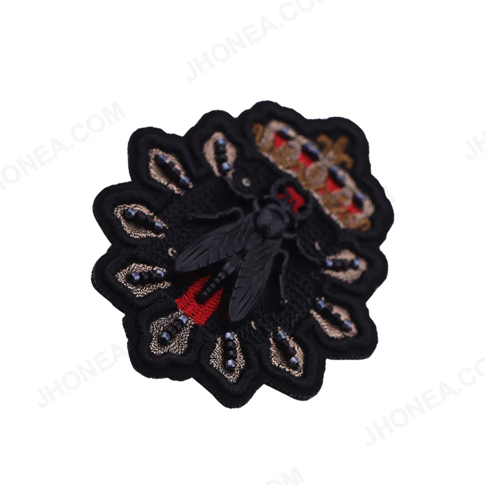 Eye-Catching Black Fly Sequins Beaded Embroidery Patch