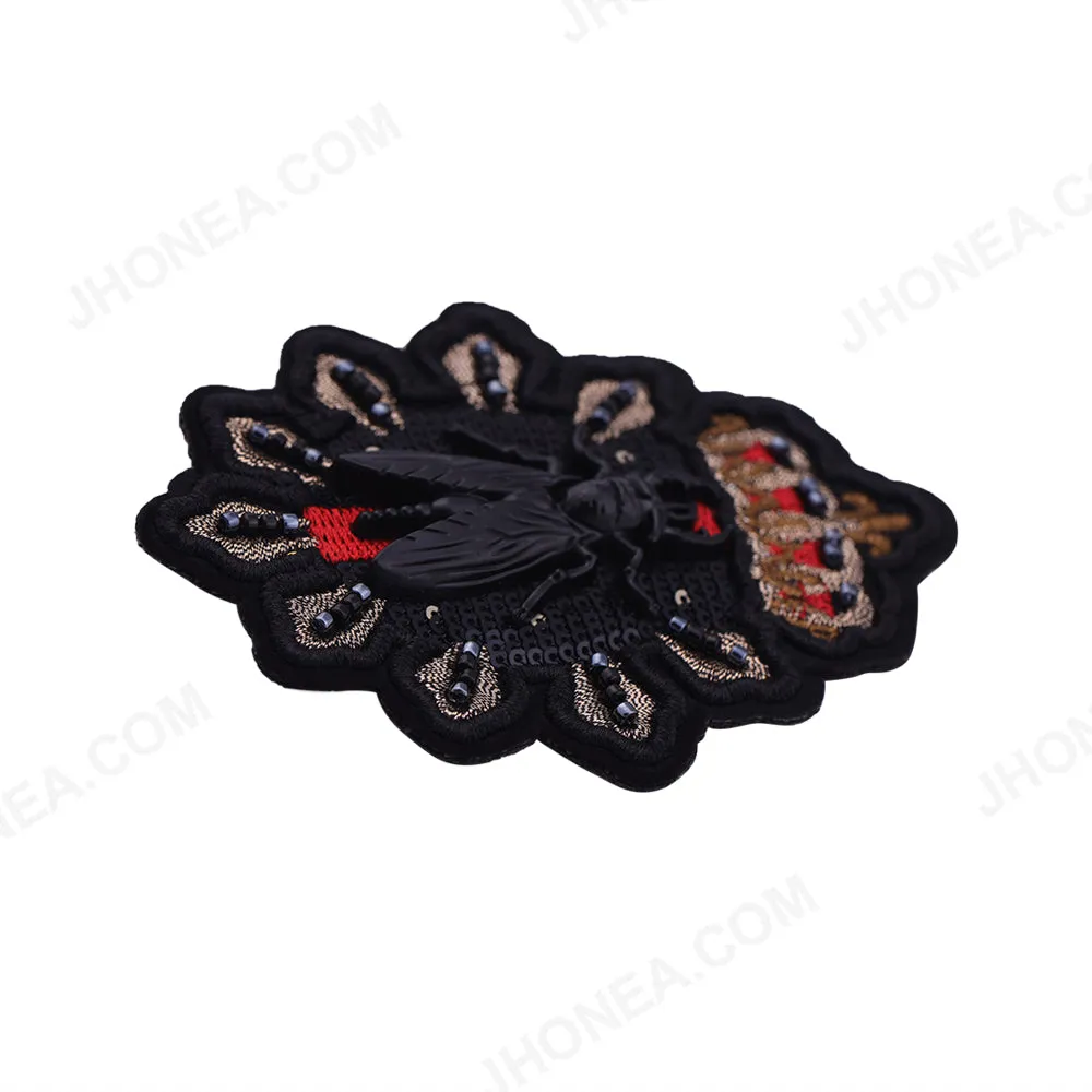 Eye-Catching Black Fly Sequins Beaded Embroidery Patch