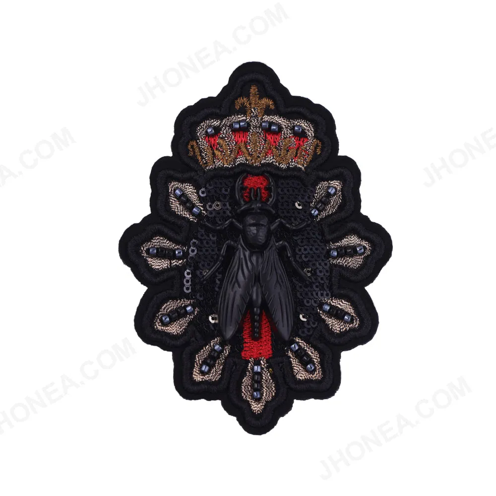 Eye-Catching Black Fly Sequins Beaded Embroidery Patch