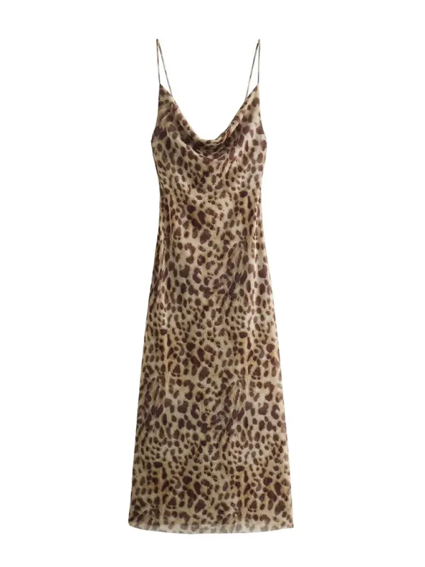 Fashionable and elegant animal print sexy backless suspender dress