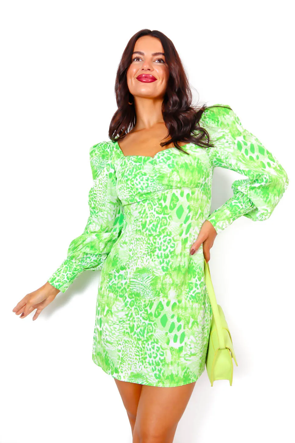 Floral Frenzy - Lime White Printed Mini Dress