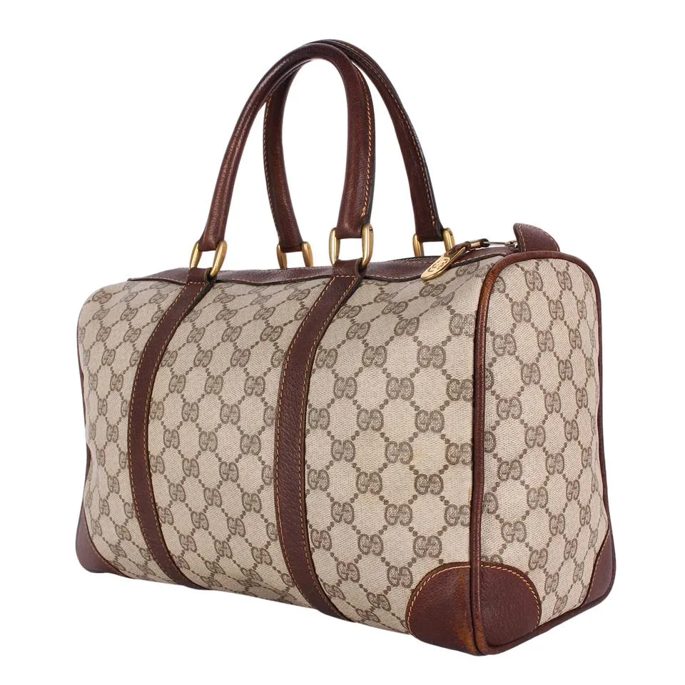 GG Monogram Canvas Leather Boston Satchel (Authentic Pre-Owned)