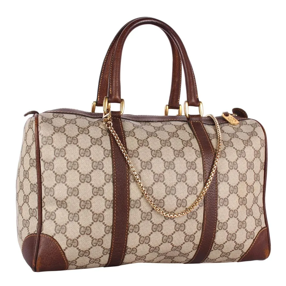 GG Monogram Canvas Leather Boston Satchel (Authentic Pre-Owned)