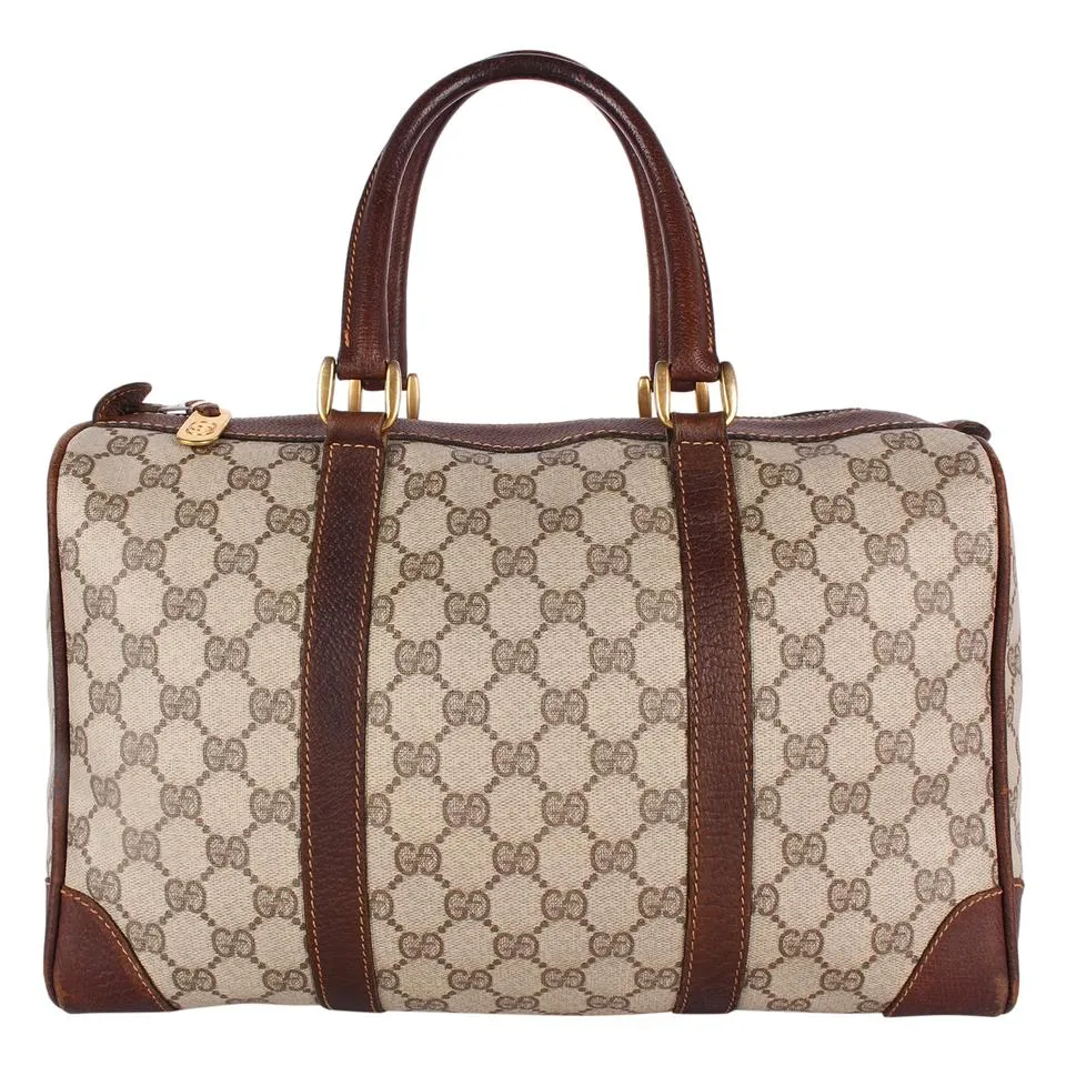 GG Monogram Canvas Leather Boston Satchel (Authentic Pre-Owned)