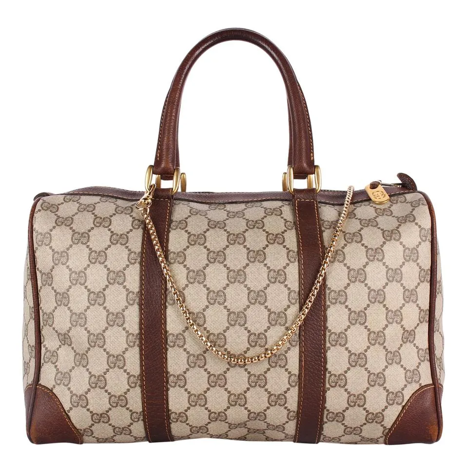 GG Monogram Canvas Leather Boston Satchel (Authentic Pre-Owned)