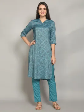 Gracious Blue Geometric Printed Kurta With Trouser