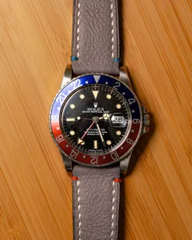 Grey Watch Strap, Red Blue Combo Stitch