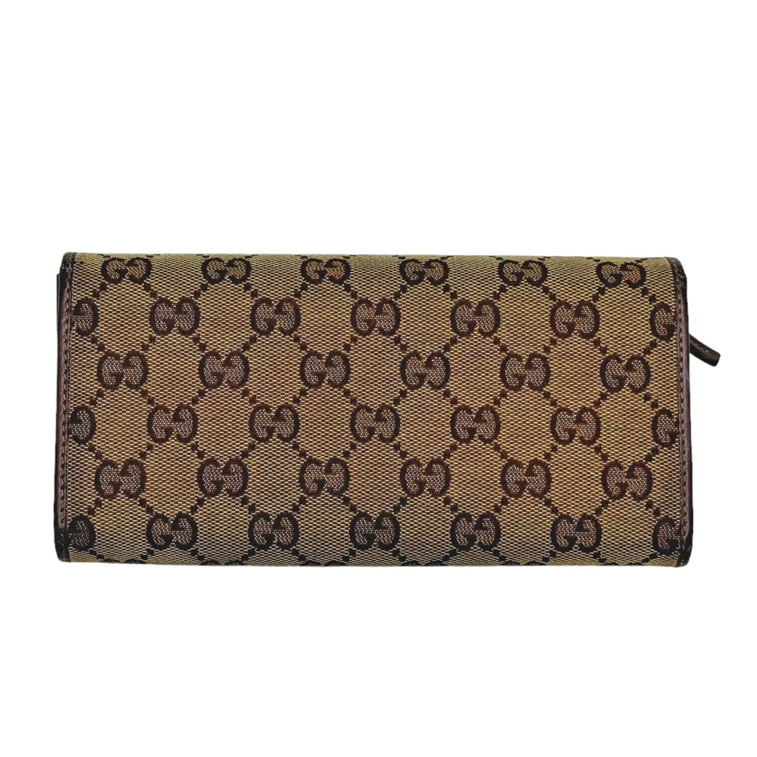 GUCCI GG Monogram Canvas & Leather Long Wallet - Brown & Camel