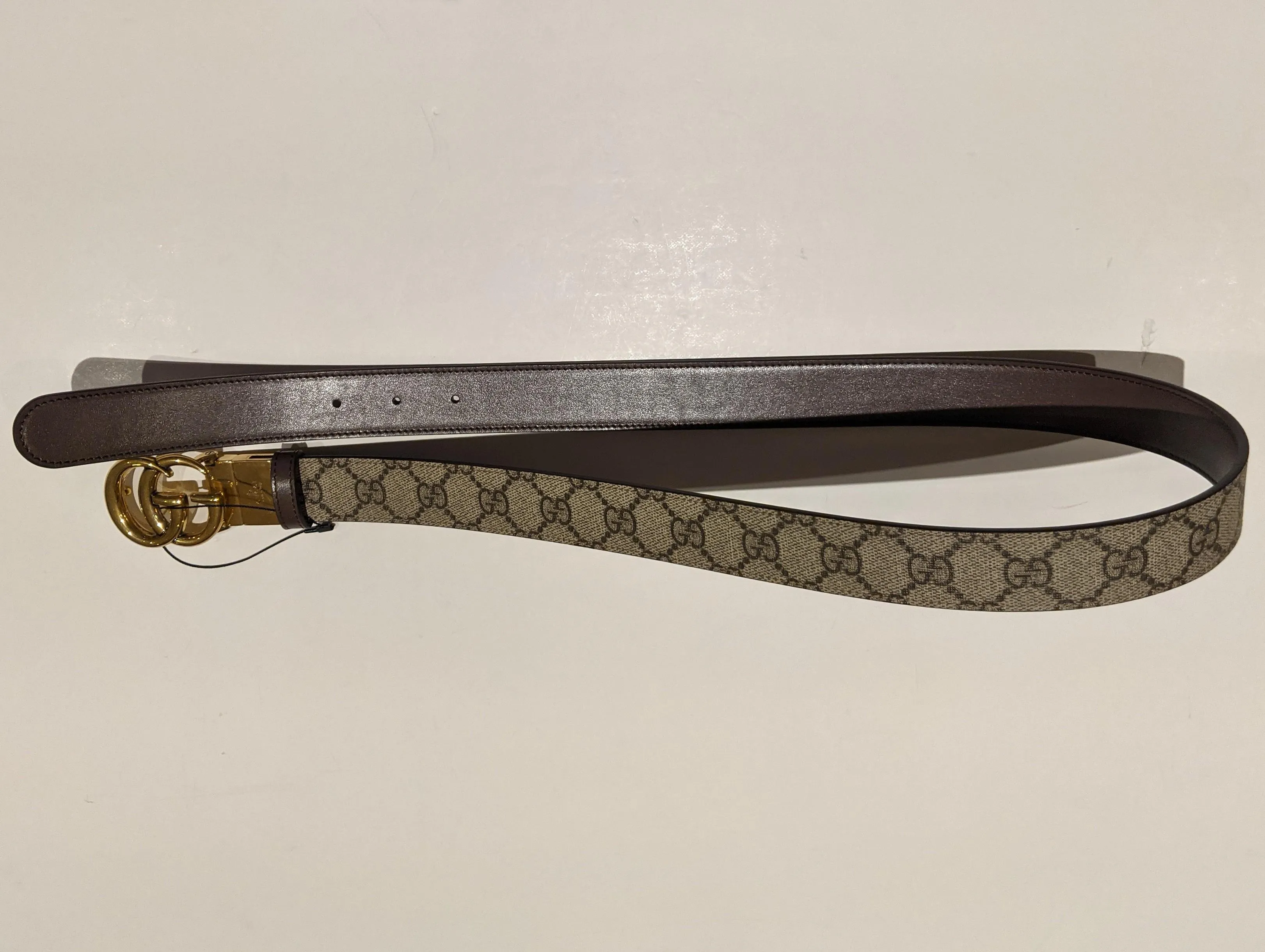 Gucci Marmont GG Canvas and Brown Leather Reversible Belt