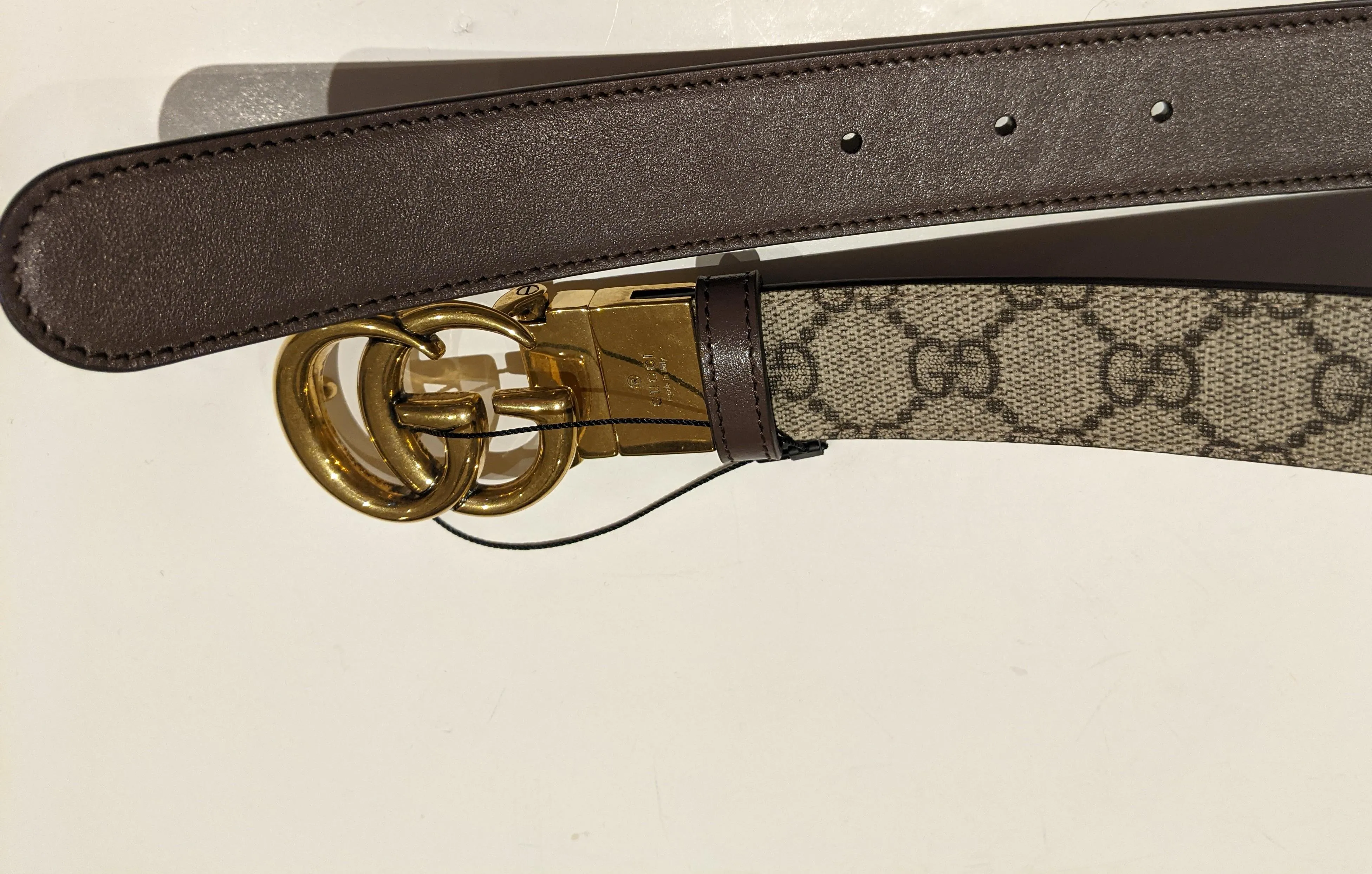 Gucci Marmont GG Canvas and Brown Leather Reversible Belt