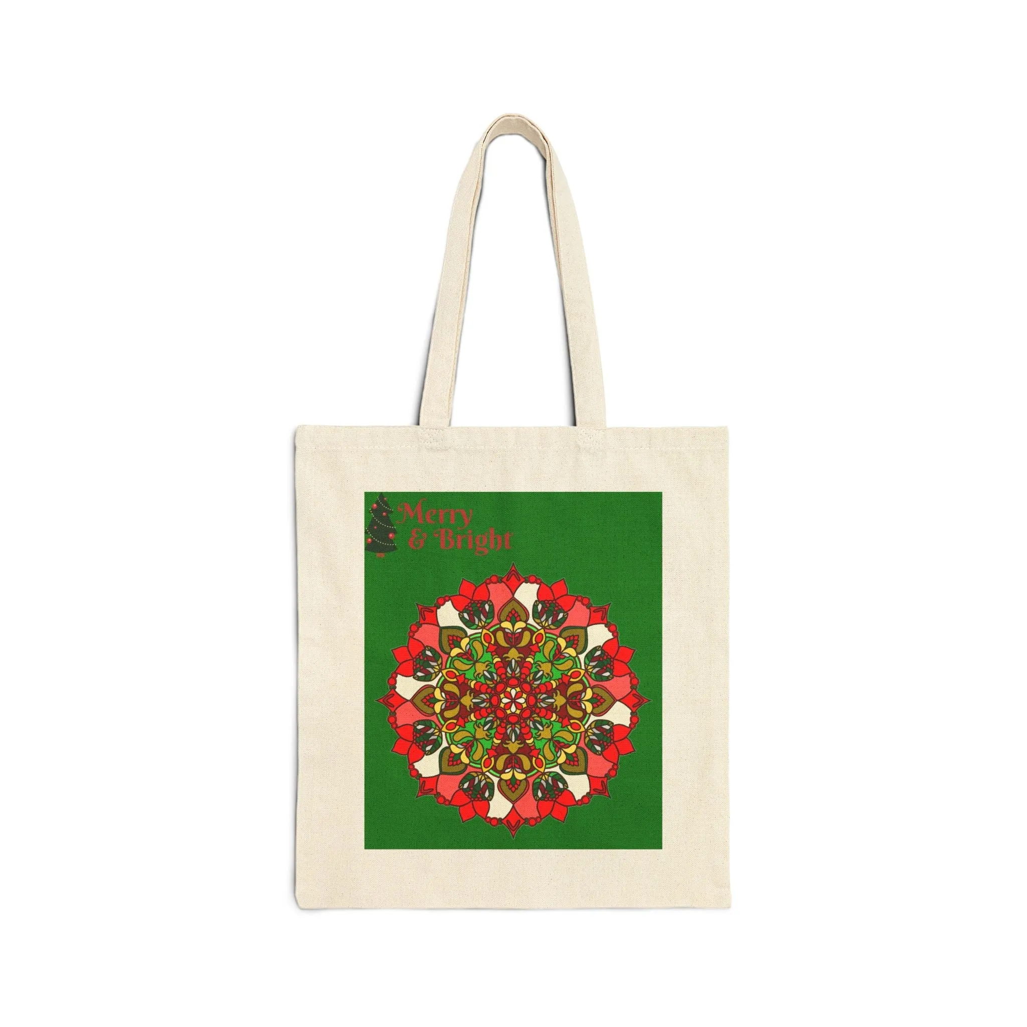 Handmade Mandala Christmas Tote Bag - Merry & Bright