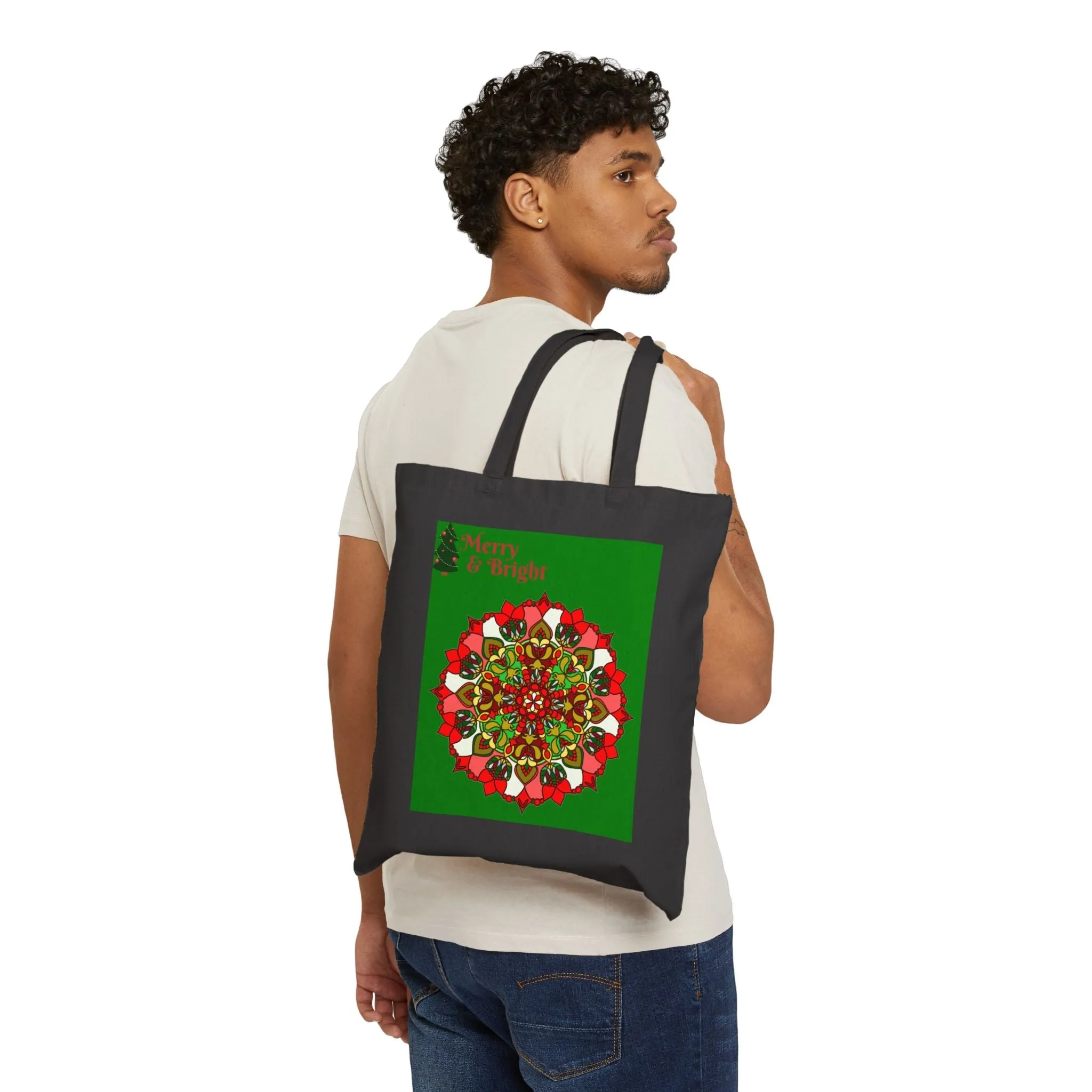 Handmade Mandala Christmas Tote Bag - Merry & Bright