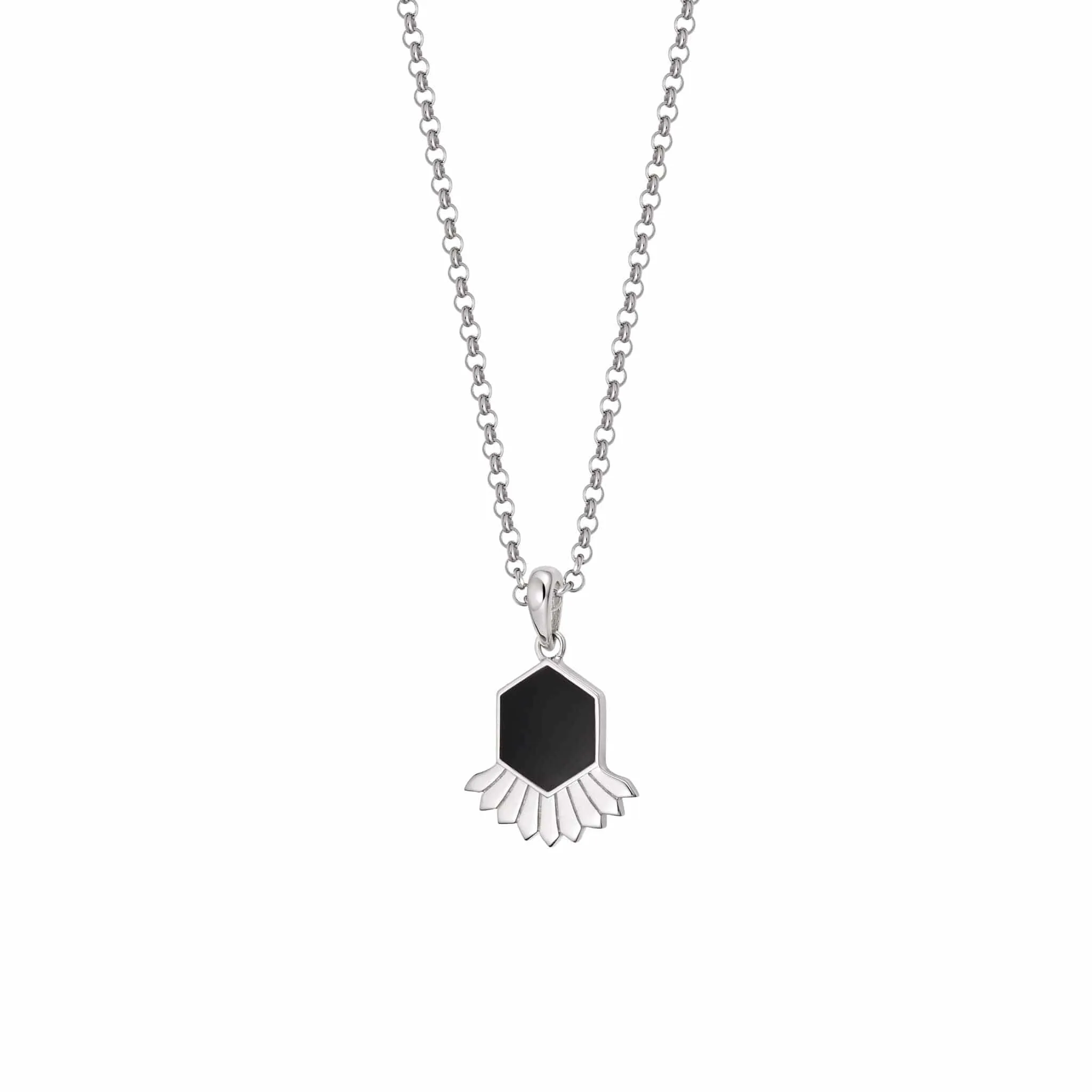 Hexagon Fan Necklace Sterling Silver