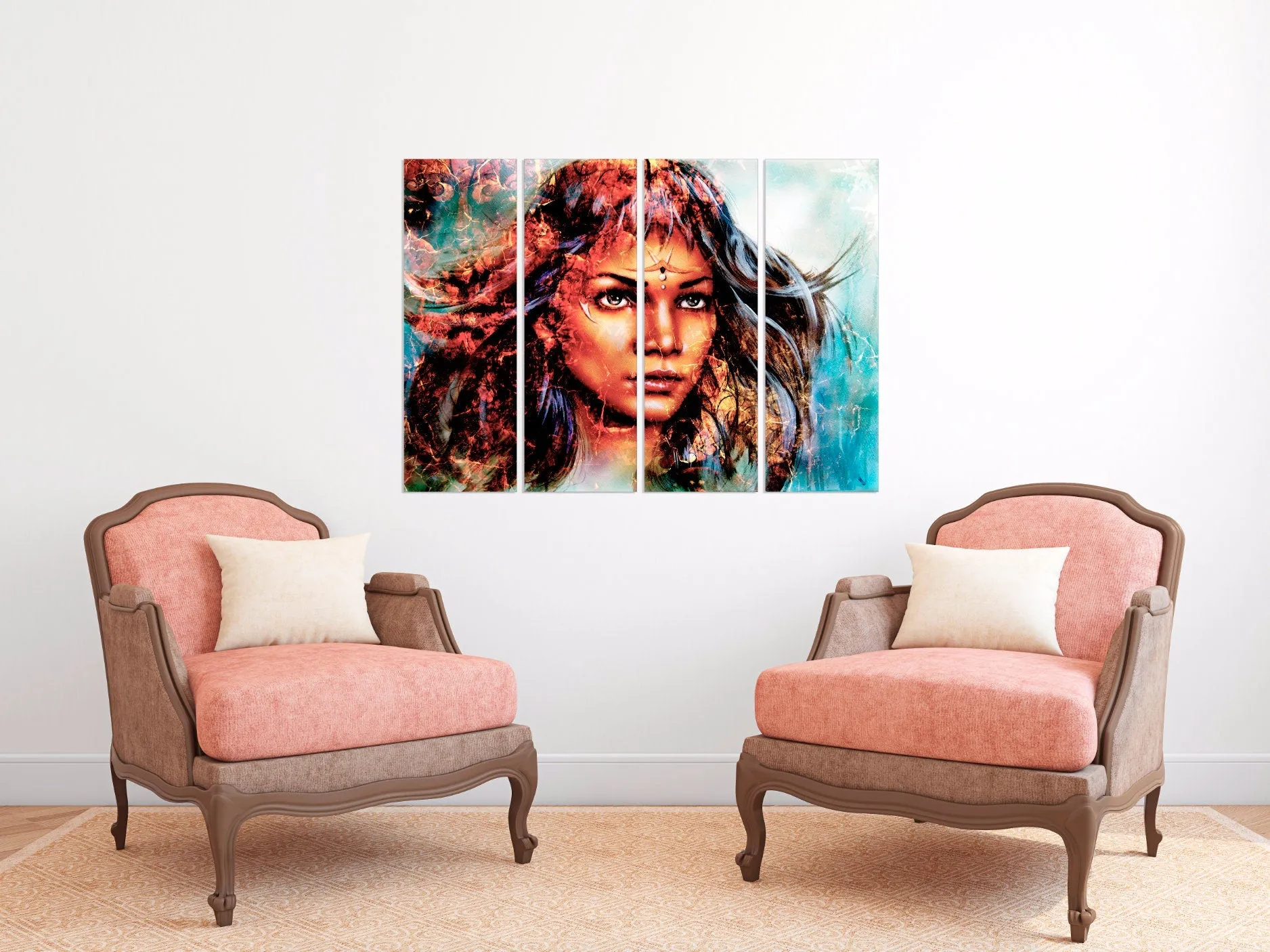 Indian canvas art Indian woman art multi panel extra large canvas art painting Native Indian Poster framed art print