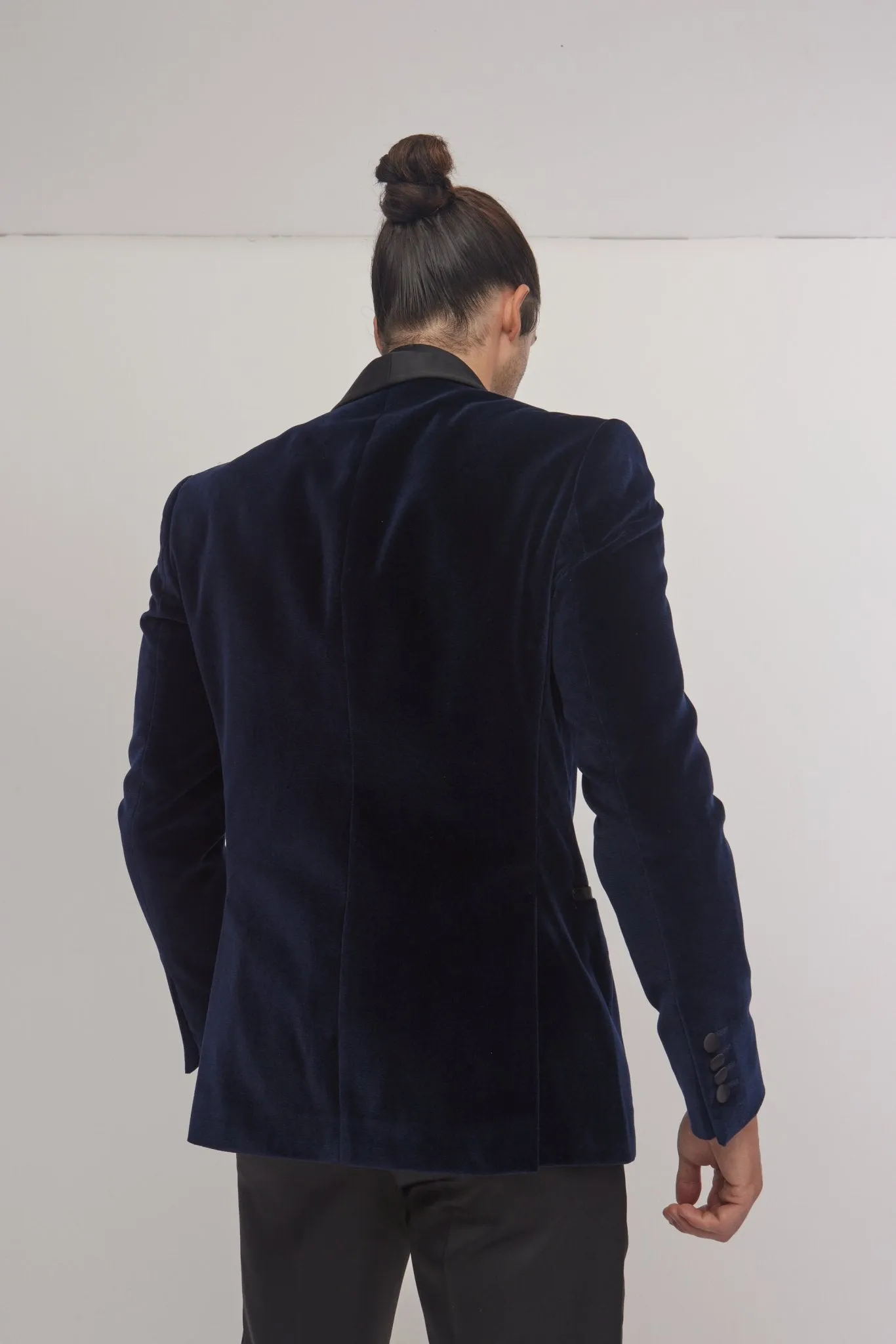 Italian Velvet Shawl Lapel Tuxedo Jacket - Navy