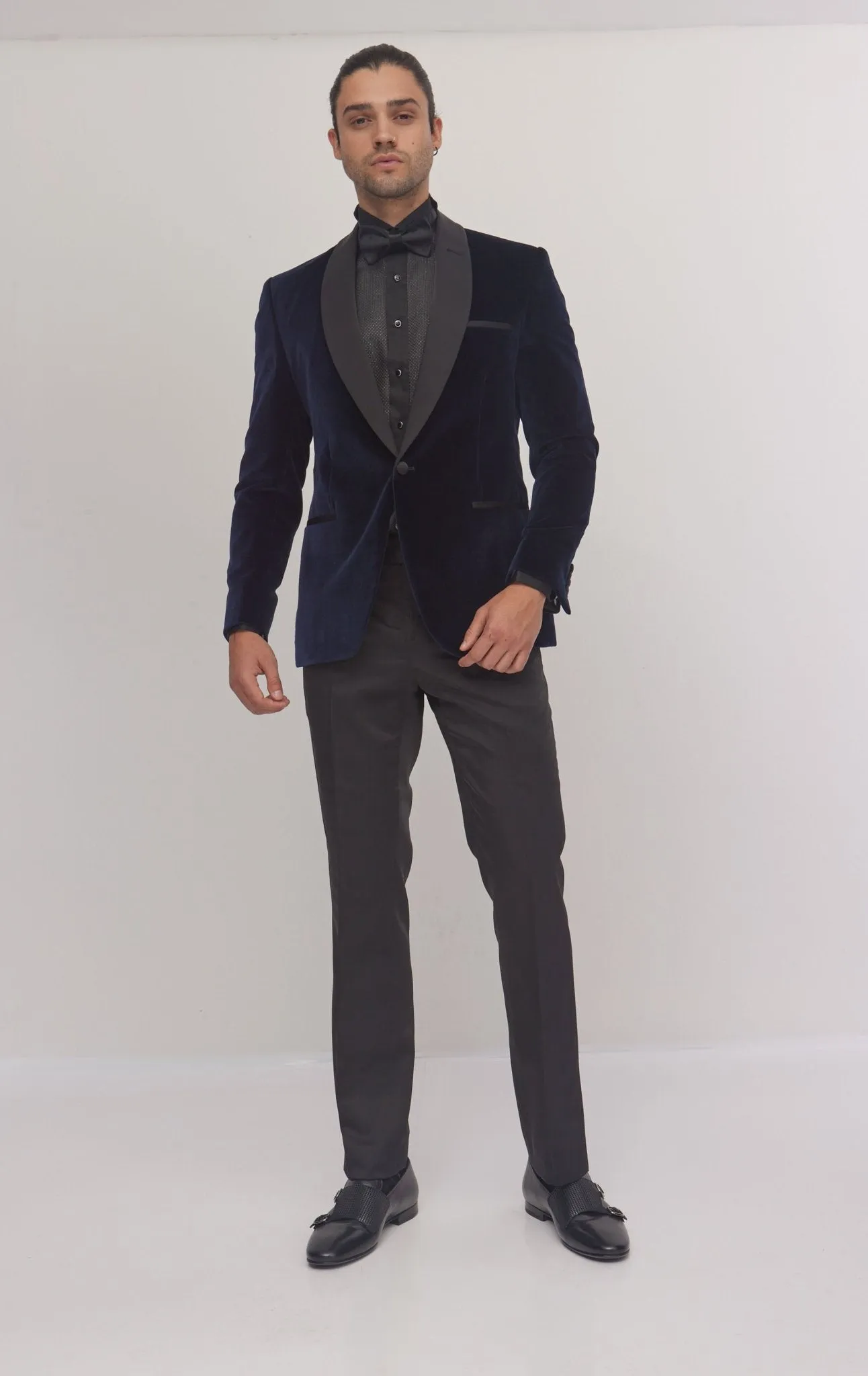 Italian Velvet Shawl Lapel Tuxedo Jacket - Navy