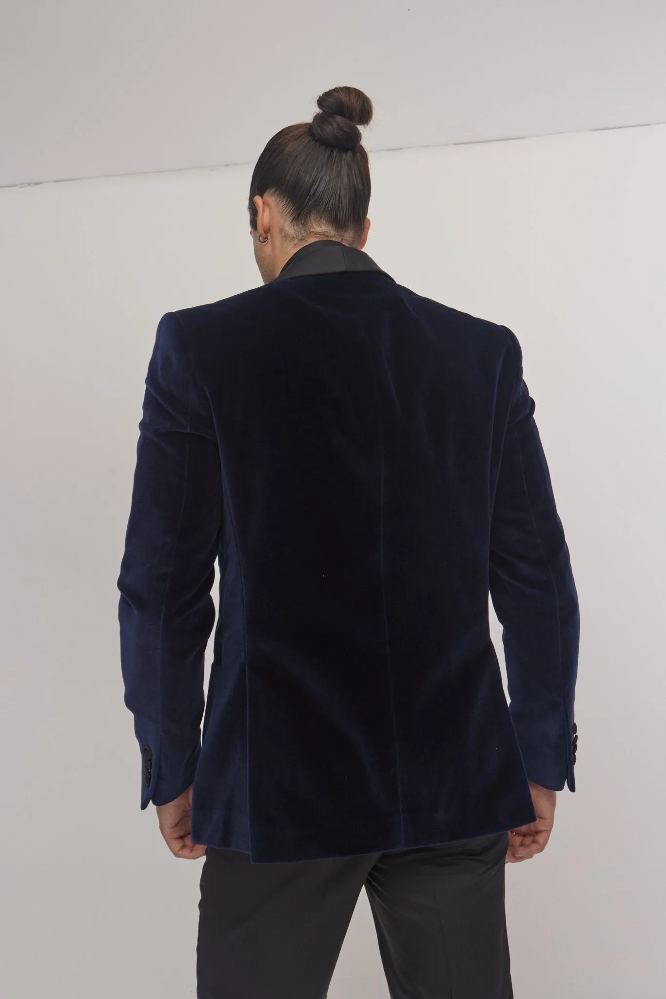 Italian Velvet Shawl Lapel Tuxedo Jacket - Navy