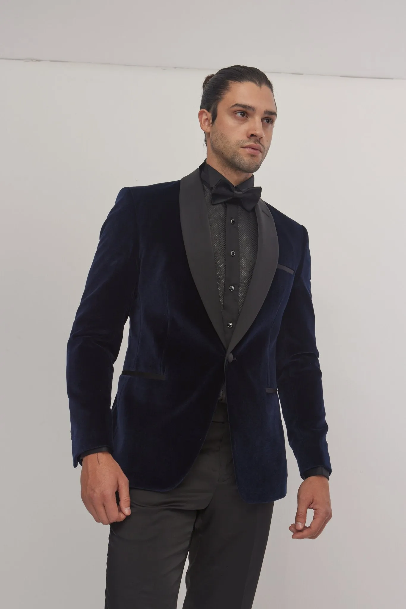 Italian Velvet Shawl Lapel Tuxedo Jacket - Navy