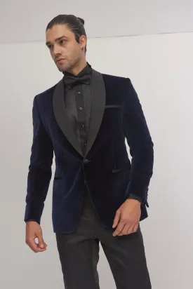 Italian Velvet Shawl Lapel Tuxedo Jacket - Navy