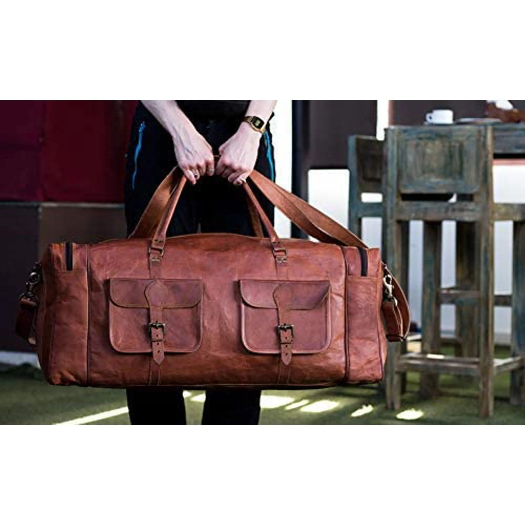 Leather Large 32 inch duffel bags for men holdall leather travel bag overnight gym sports weekend bag