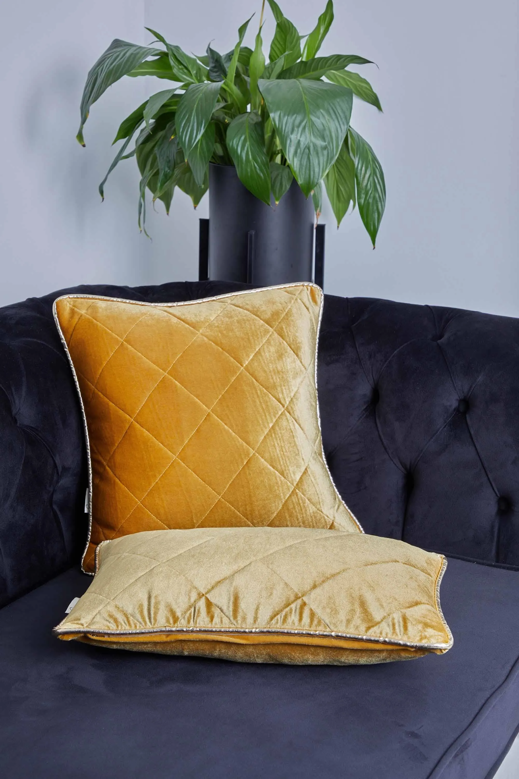 Luxury Quilted Velvet Pillow Cover with Gold Stripe Edges, 12x20 Inches Rectangle Throw Pillow Cover, Housewarming Pillow Cover Gift,K-317