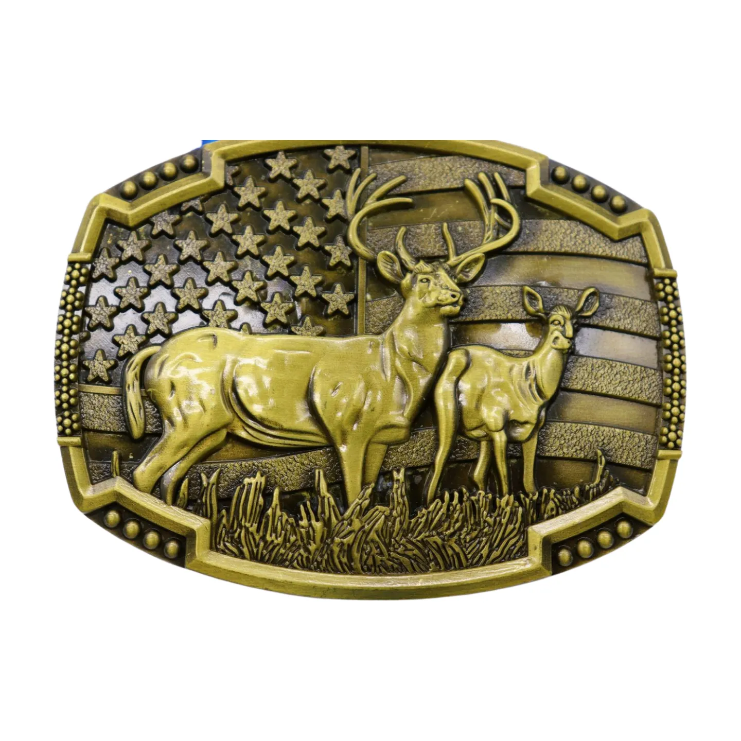 Men Gold Metal Belt Buckle Deer Nature Hunter Western Fashion Accessory USA Flag