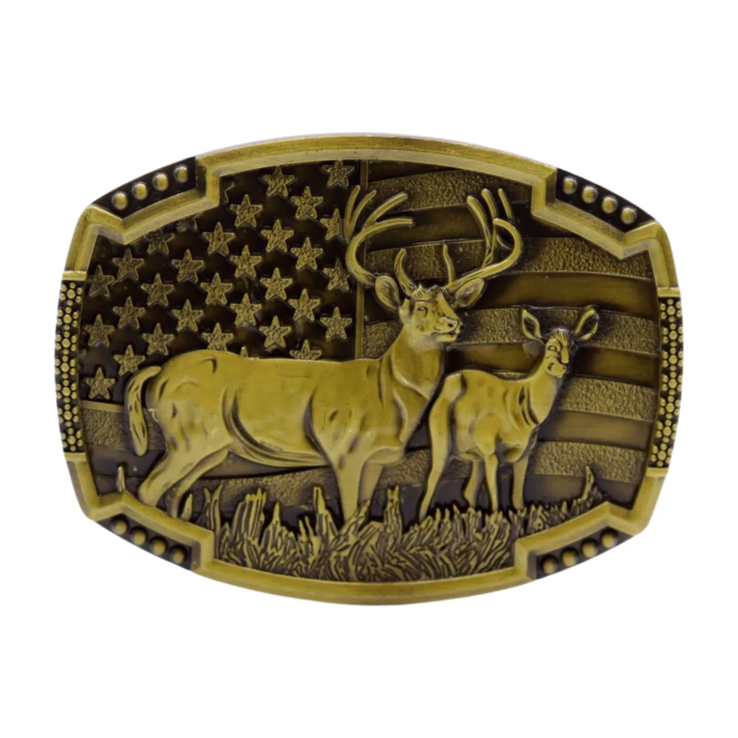 Men Gold Metal Belt Buckle Deer Nature Hunter Western Fashion Accessory USA Flag