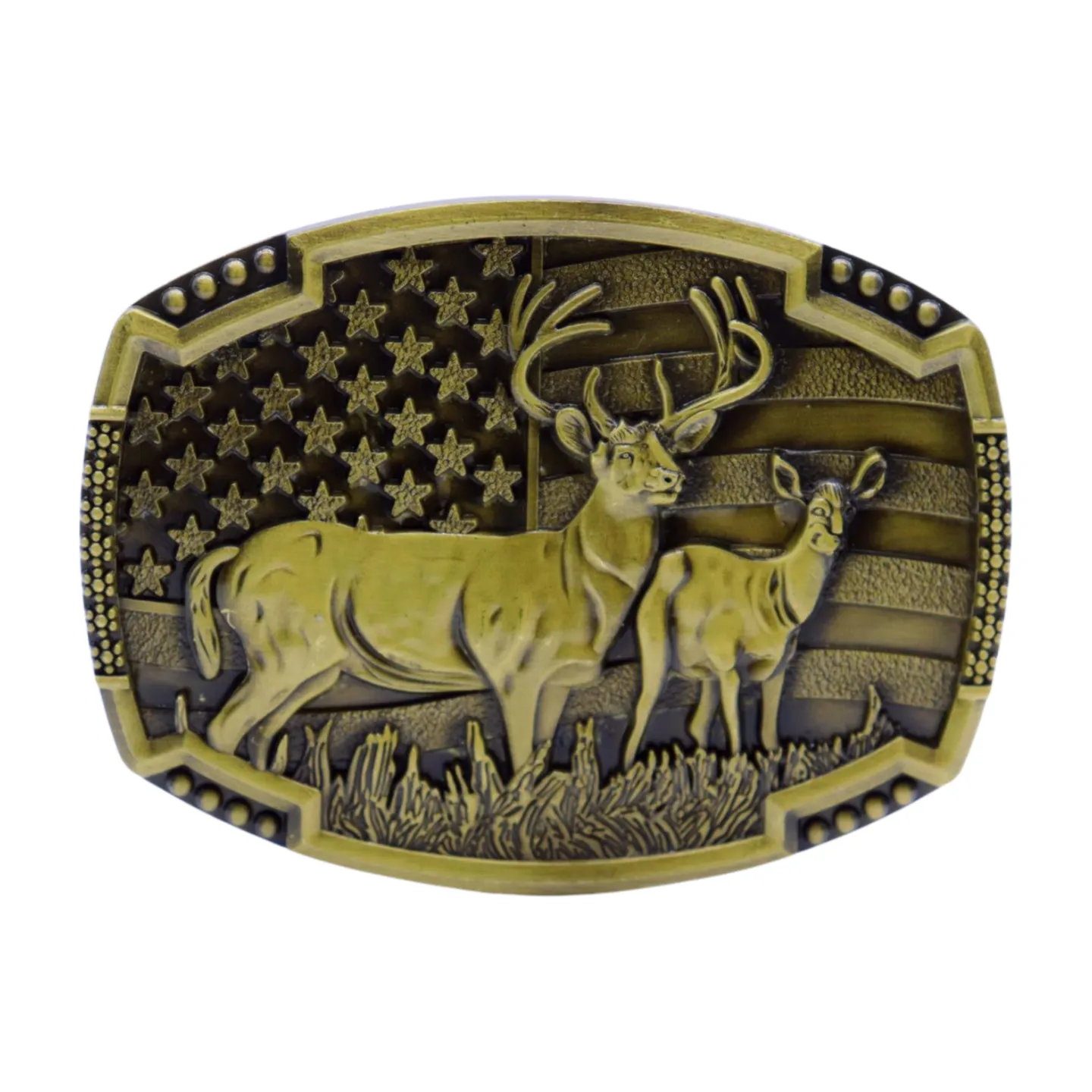 Men Gold Metal Belt Buckle Deer Nature Hunter Western Fashion Accessory USA Flag