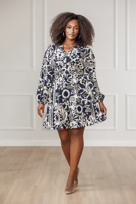 Nava Floral Printed Dress - Navy