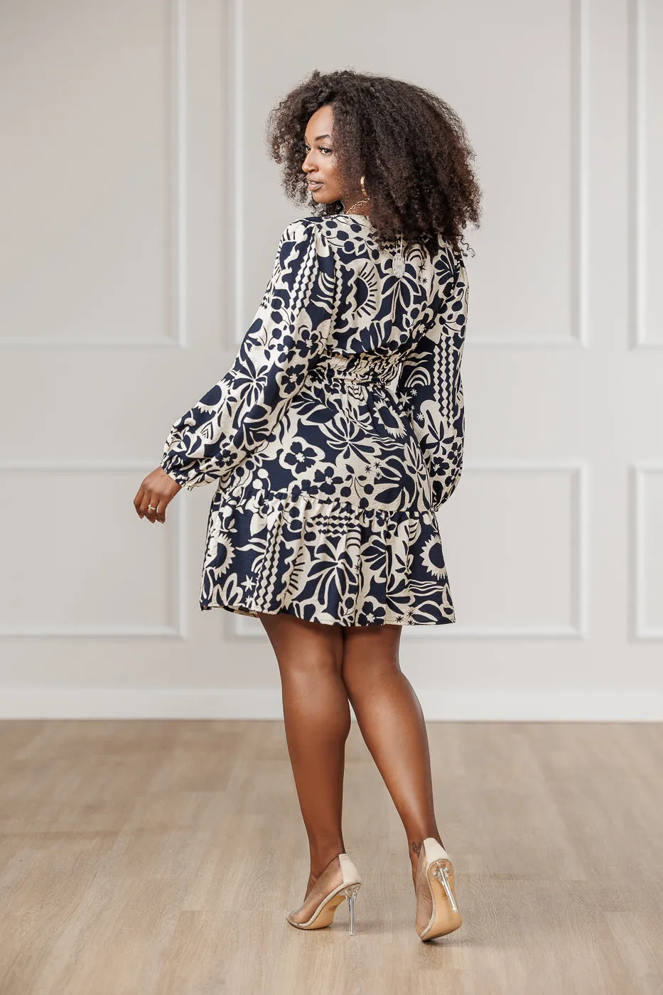 Nava Floral Printed Dress - Navy