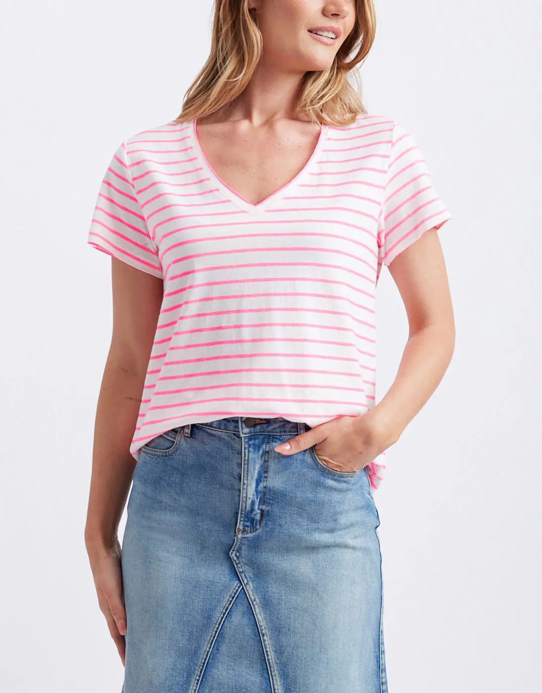 Neon Vee Tee - Neon Pink