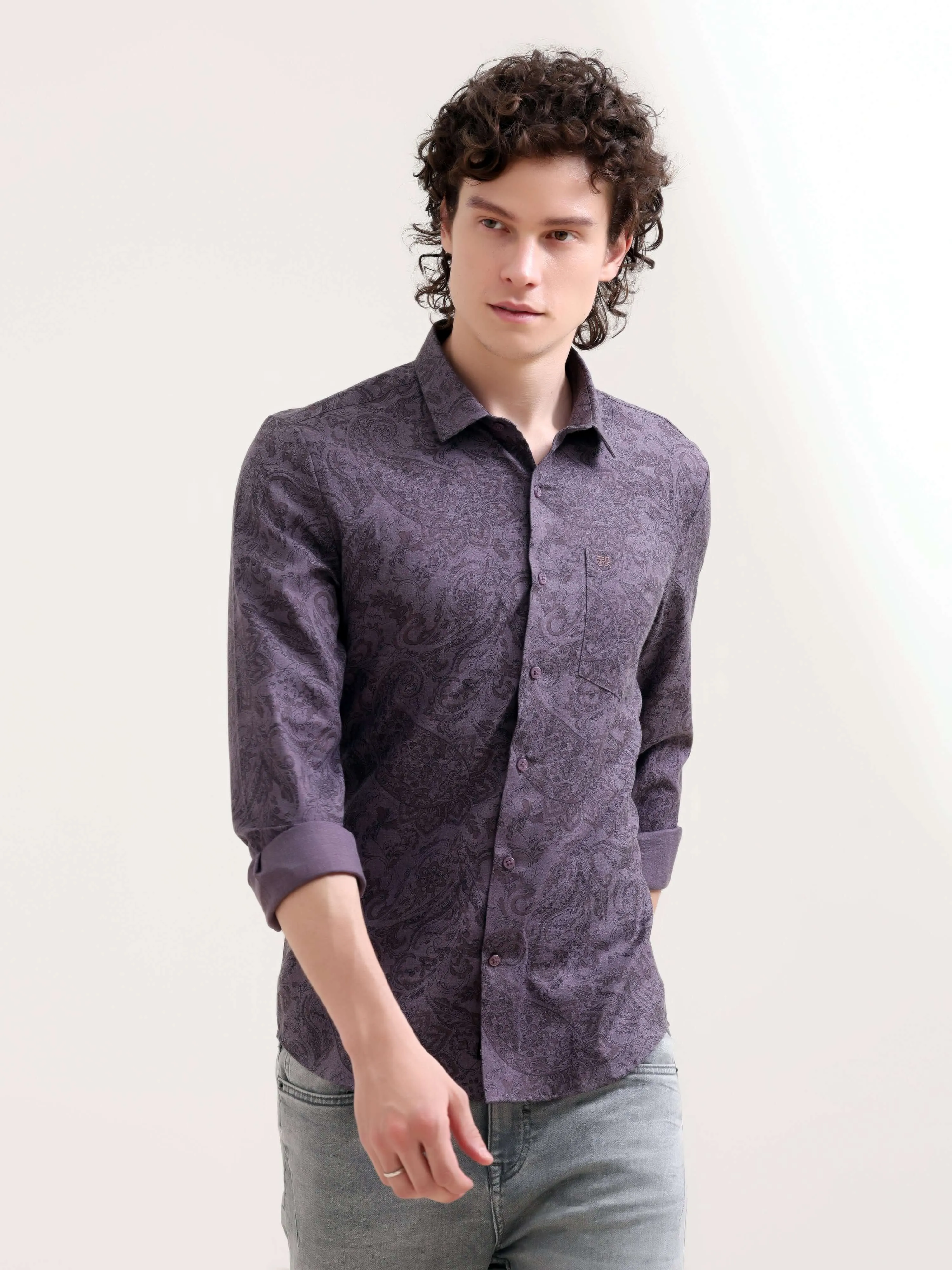 Paisley dusky purple floral printed shirt