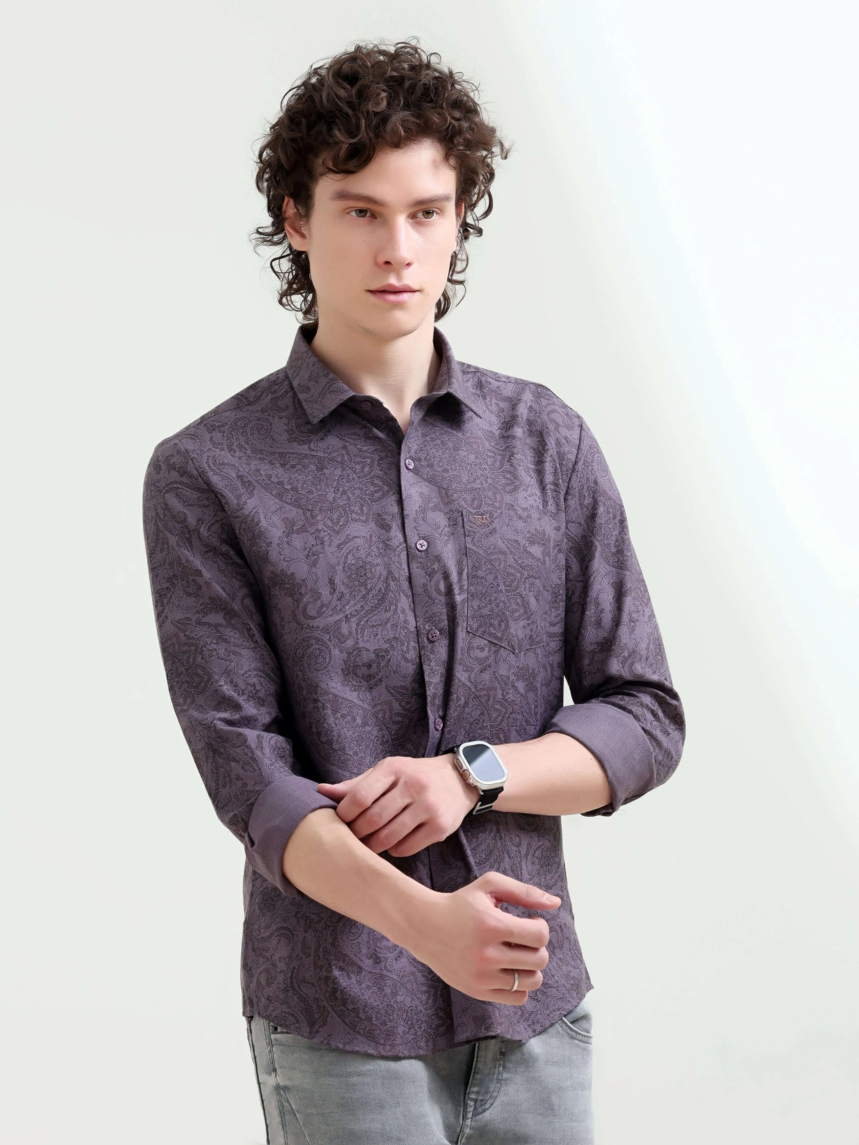 Paisley dusky purple floral printed shirt