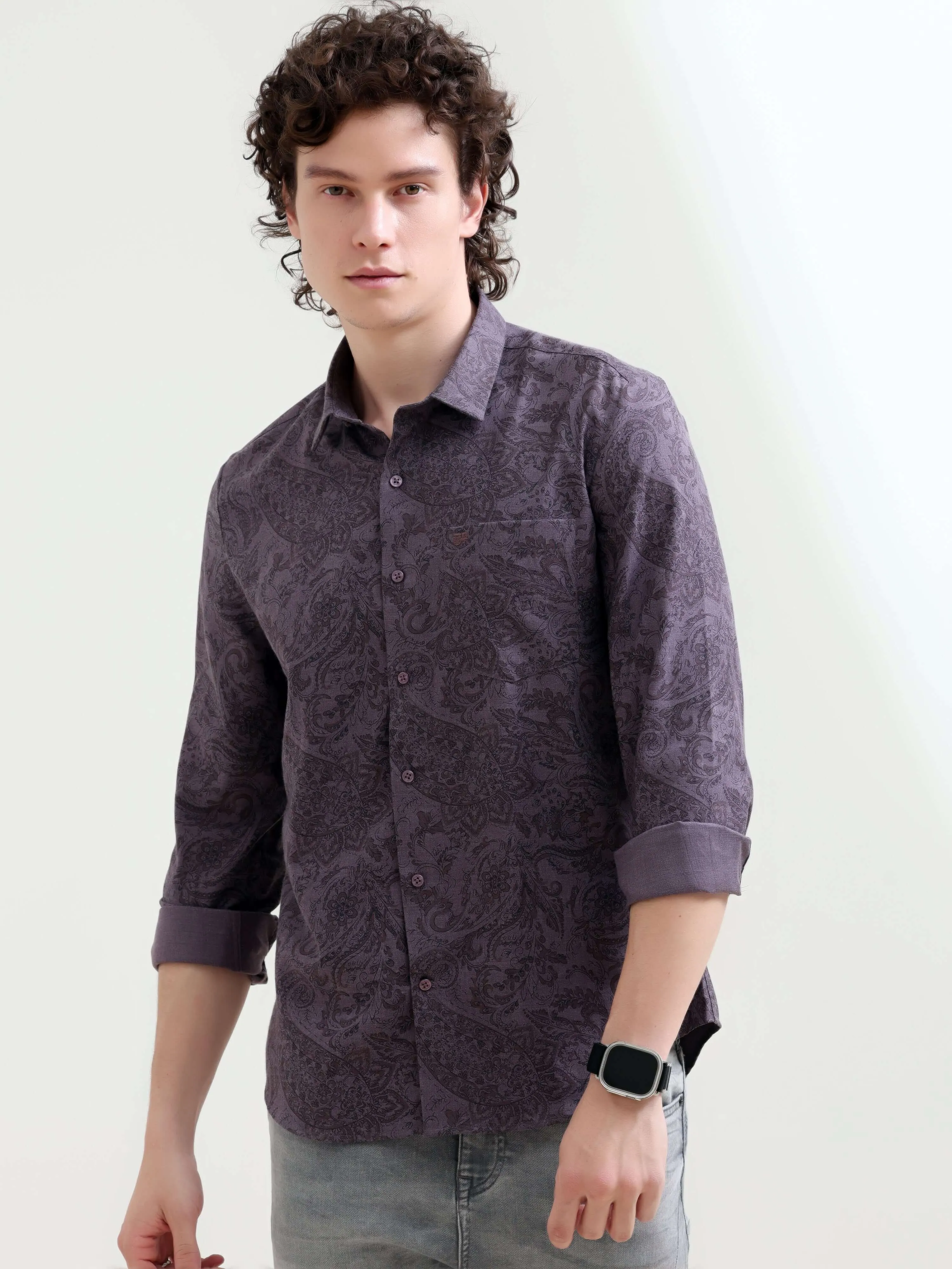 Paisley dusky purple floral printed shirt