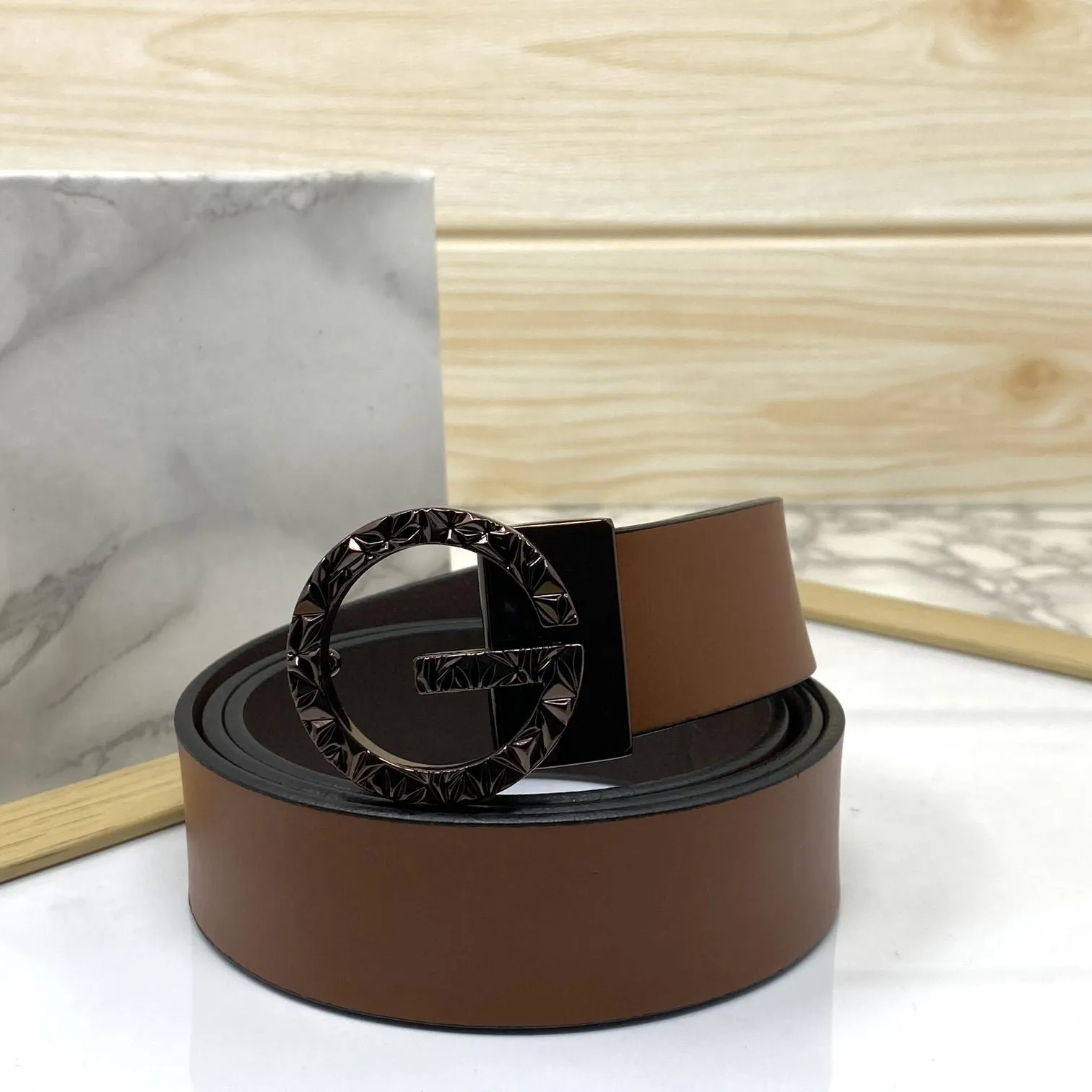 Premium Shiny G-letter Design Formal Leather Belt-JonasParamount