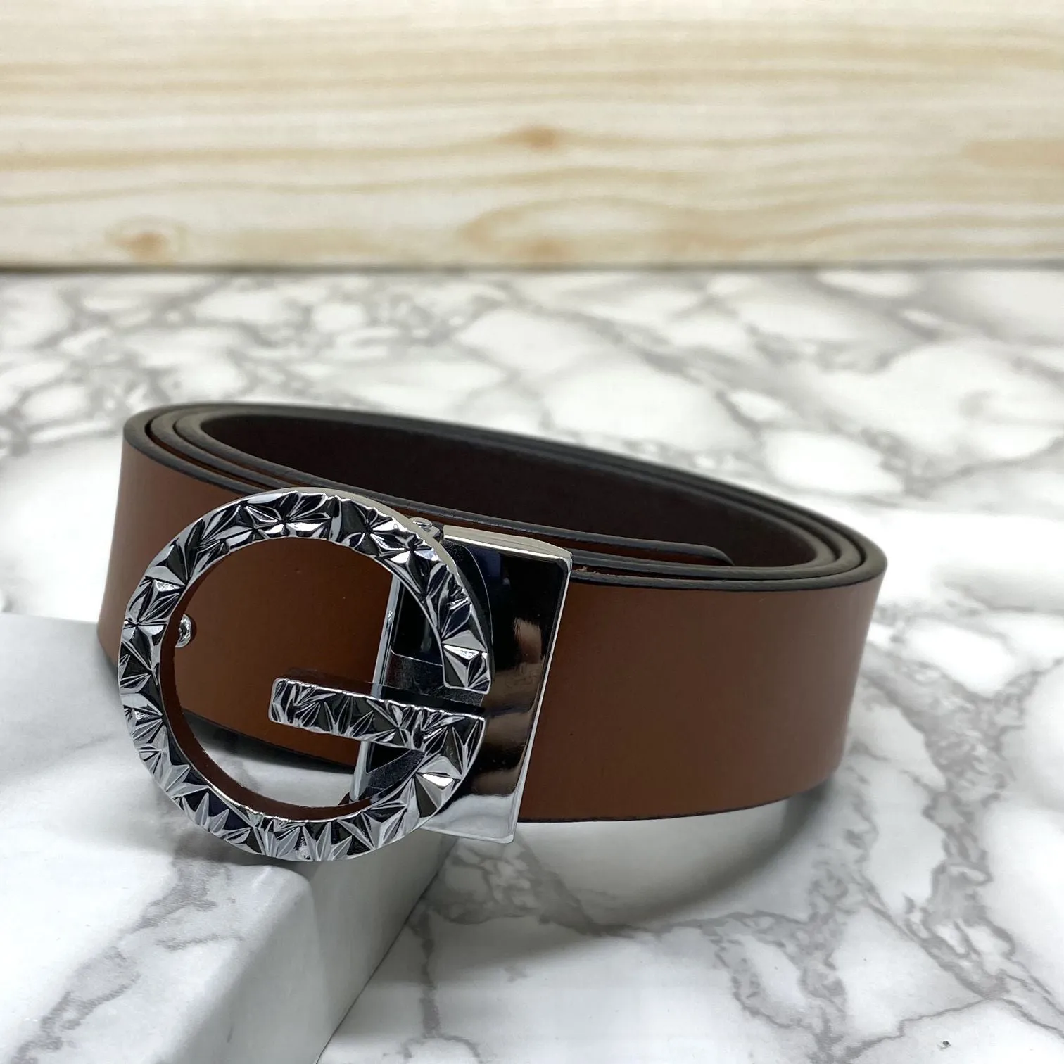 Premium Shiny G-letter Design Formal Leather Belt-JonasParamount