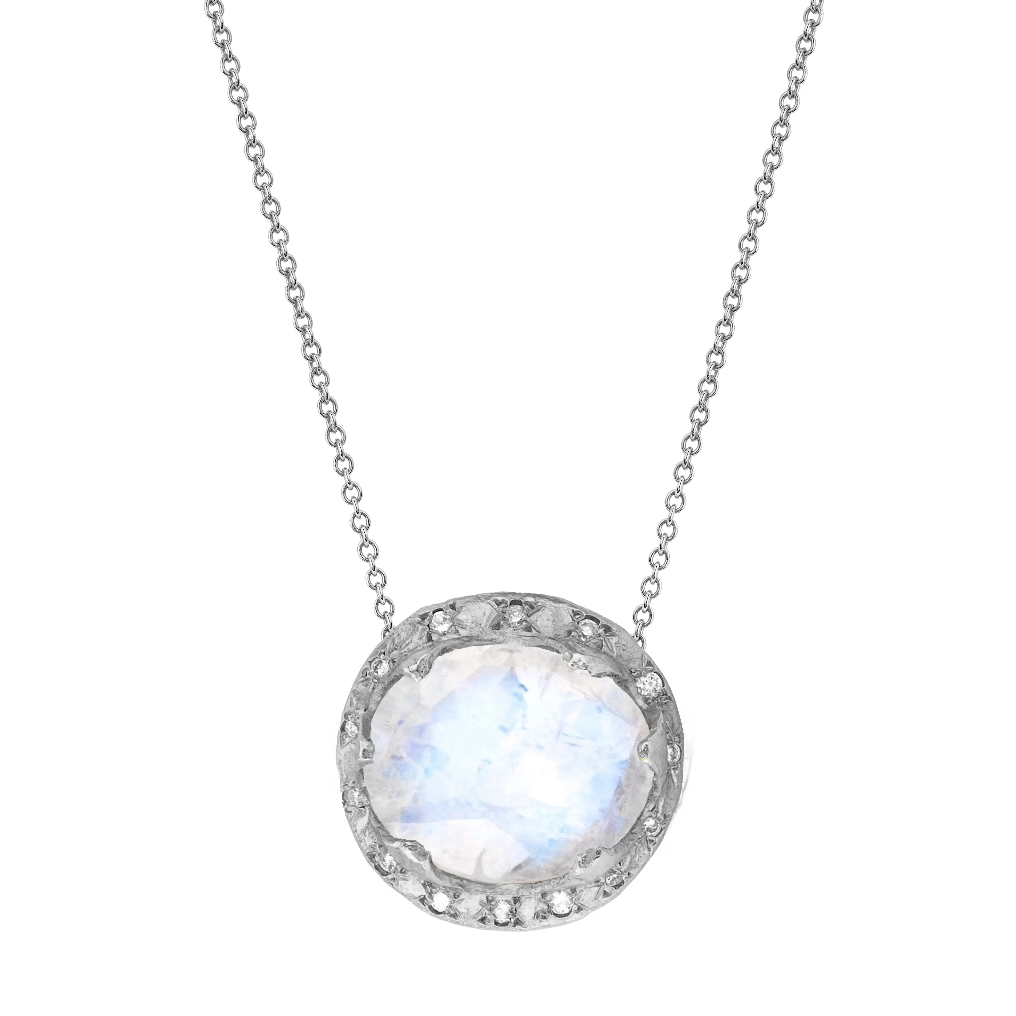 Queen Oval Moonstone Necklace with Sprinkled Diamonds