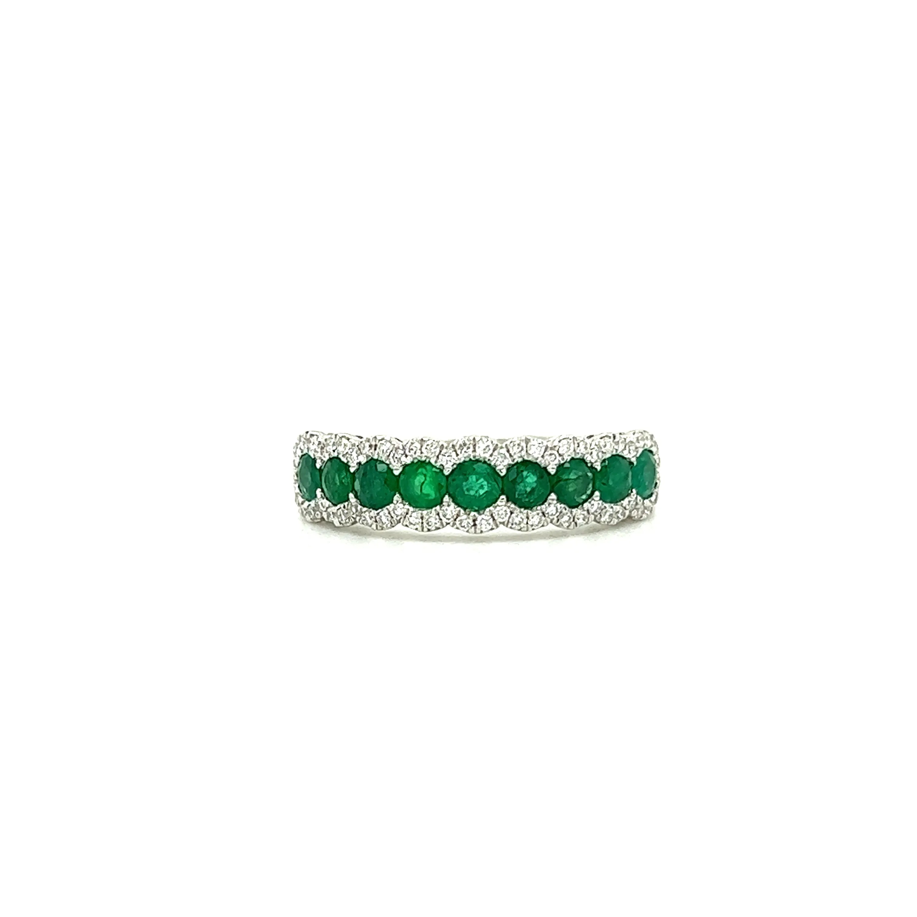 Round Emerald Ring with Sixty Accent Diamonds in 14K White Gold