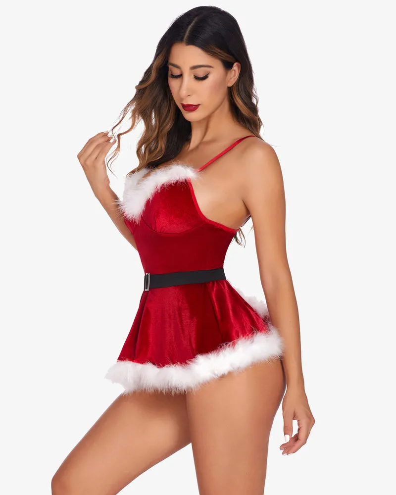 Santa Costume V Neck Velvet Lingerie