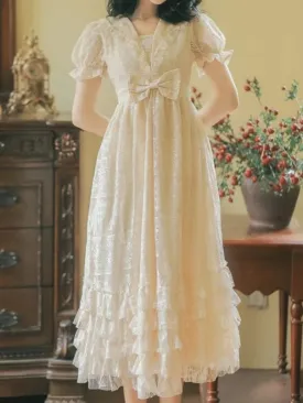 Short Sleeve Edwardian Style Lace Ruffle Dress