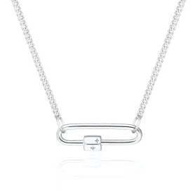 Silver Long Link Carabiner Curb Chain Necklace