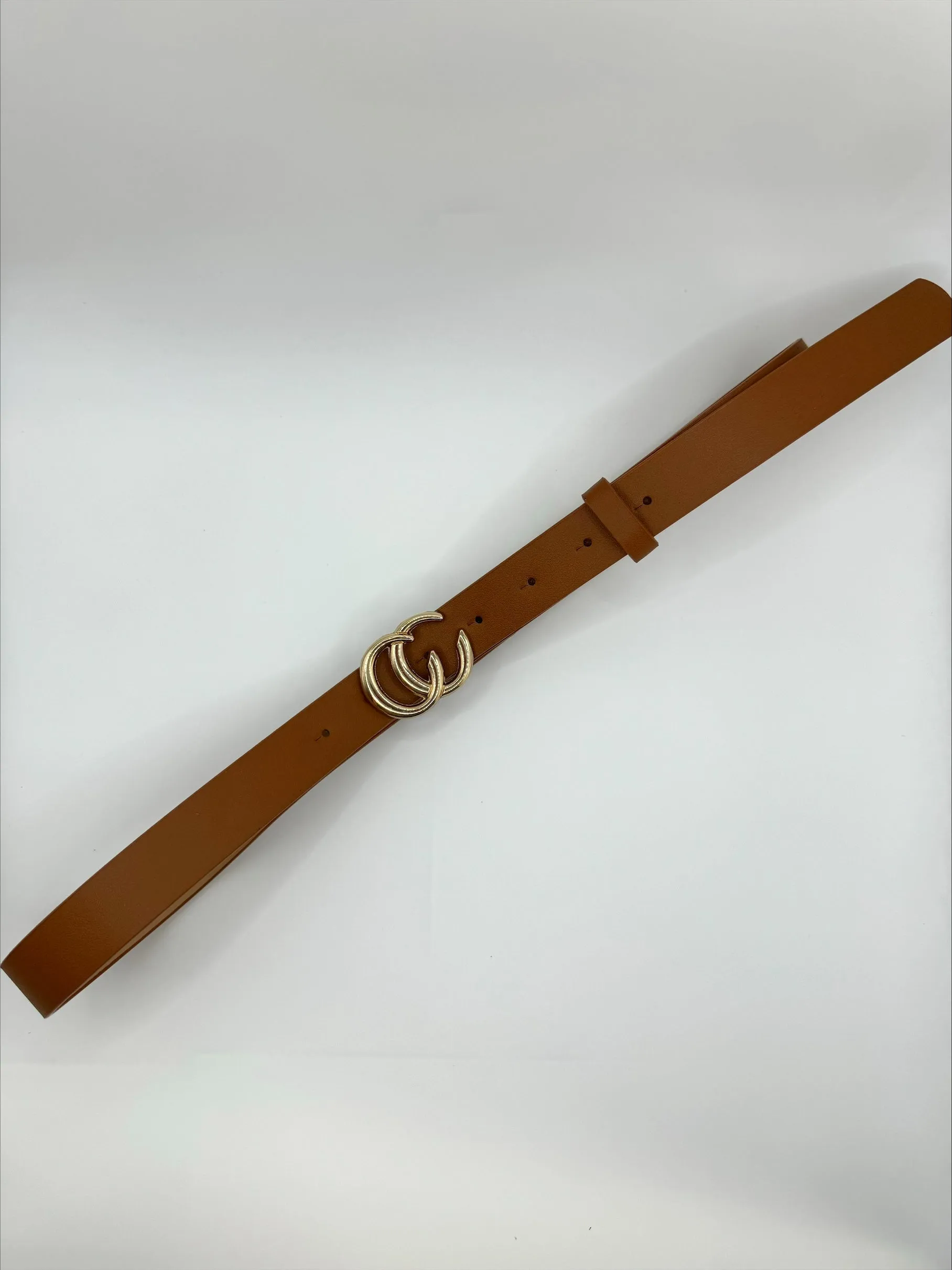 Sylvia Gold Buckle Double Circle Tan Belt