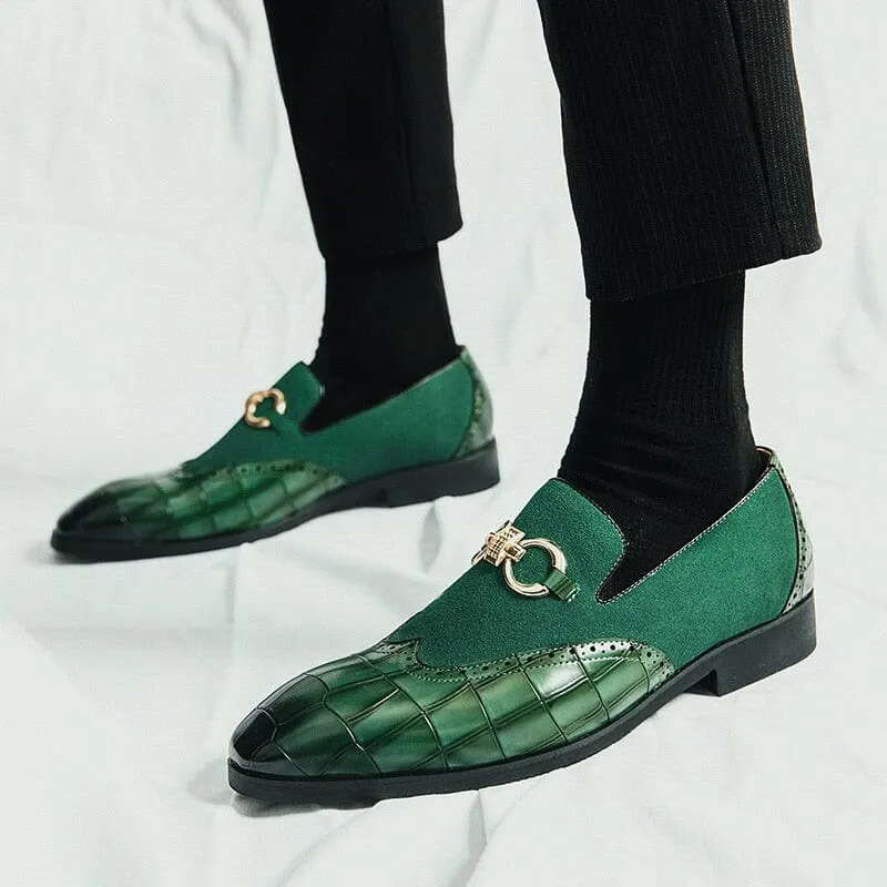 The Interlock Faux Croc Leather Suede Penny Loafers - Multiple Colors