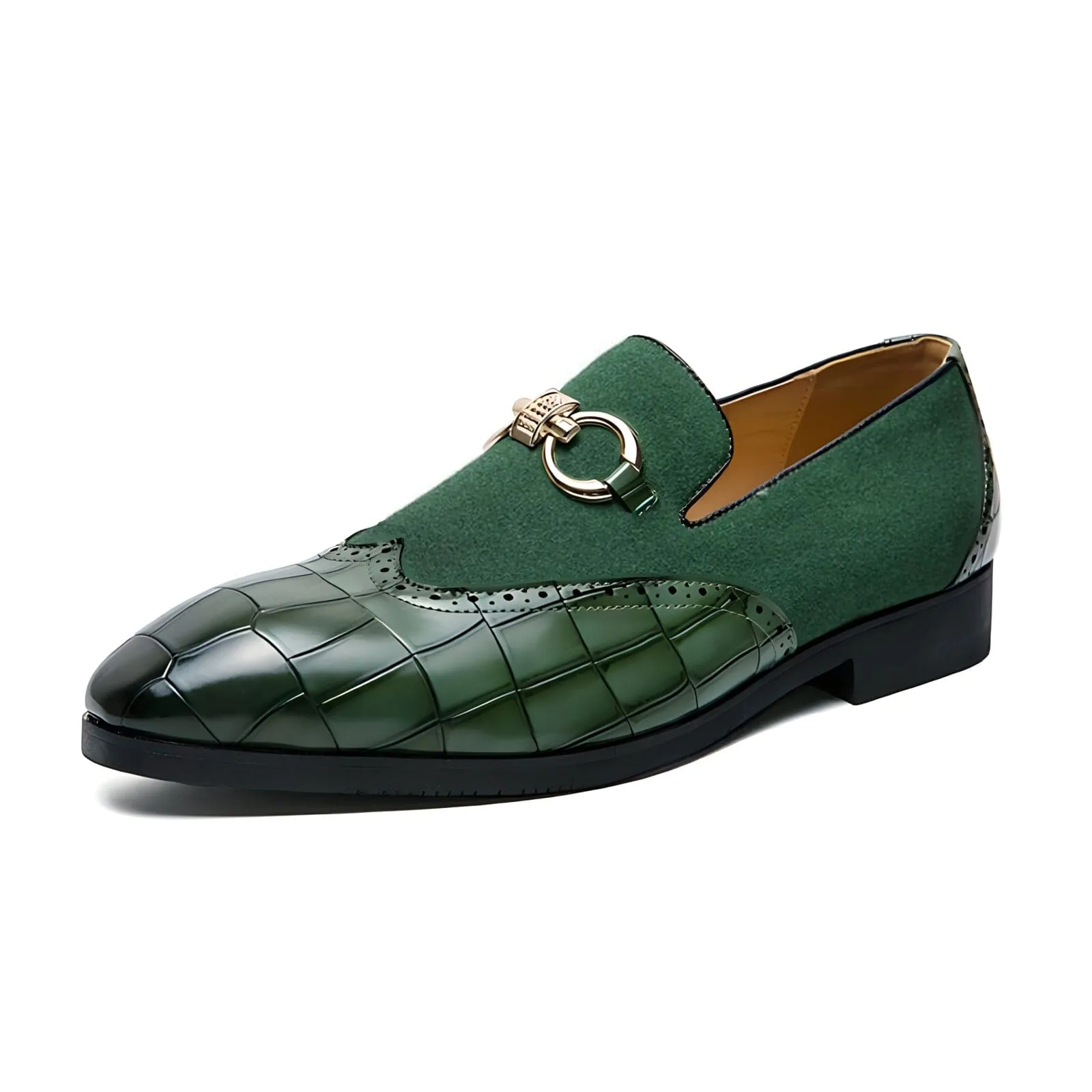 The Interlock Faux Croc Leather Suede Penny Loafers - Multiple Colors