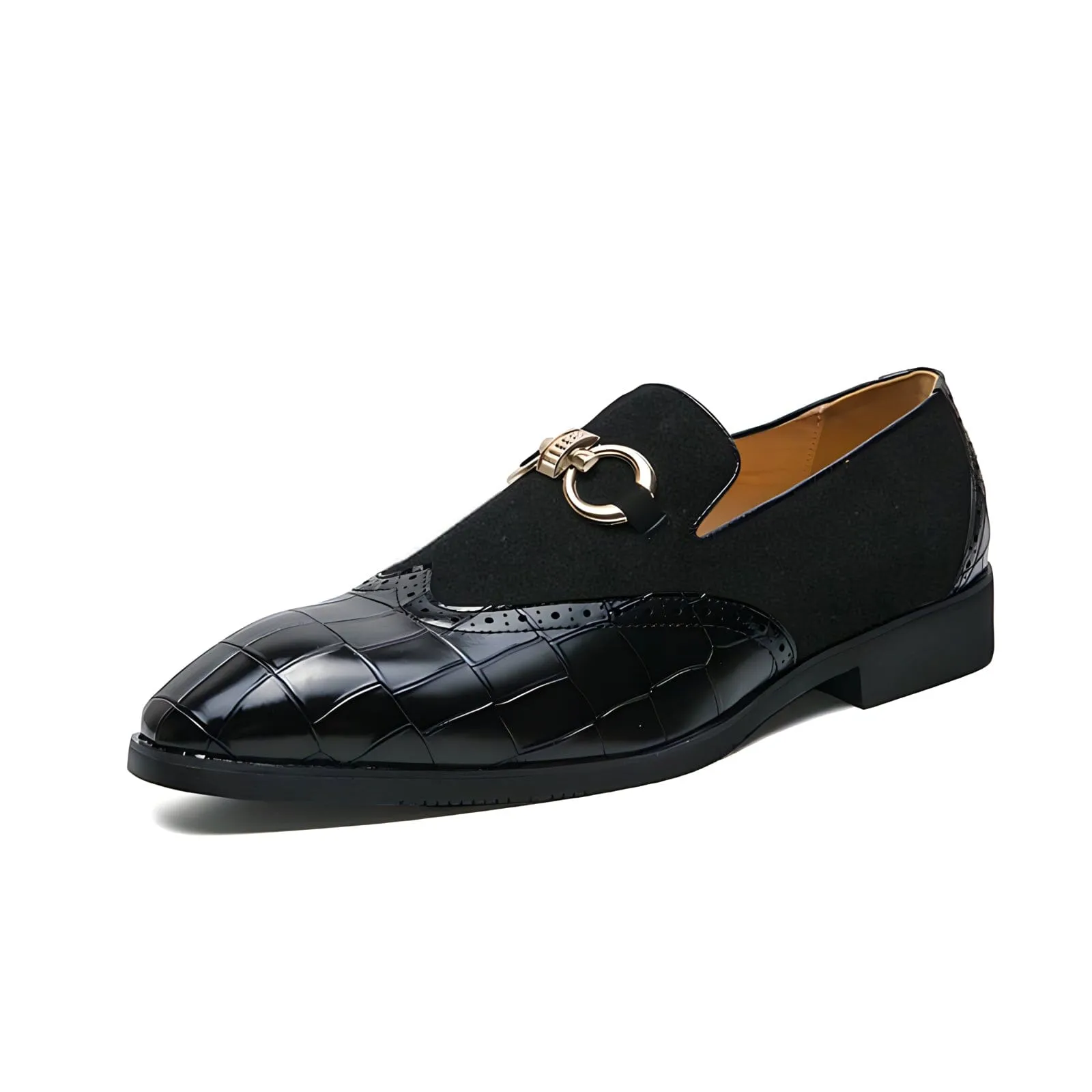 The Interlock Faux Croc Leather Suede Penny Loafers - Multiple Colors