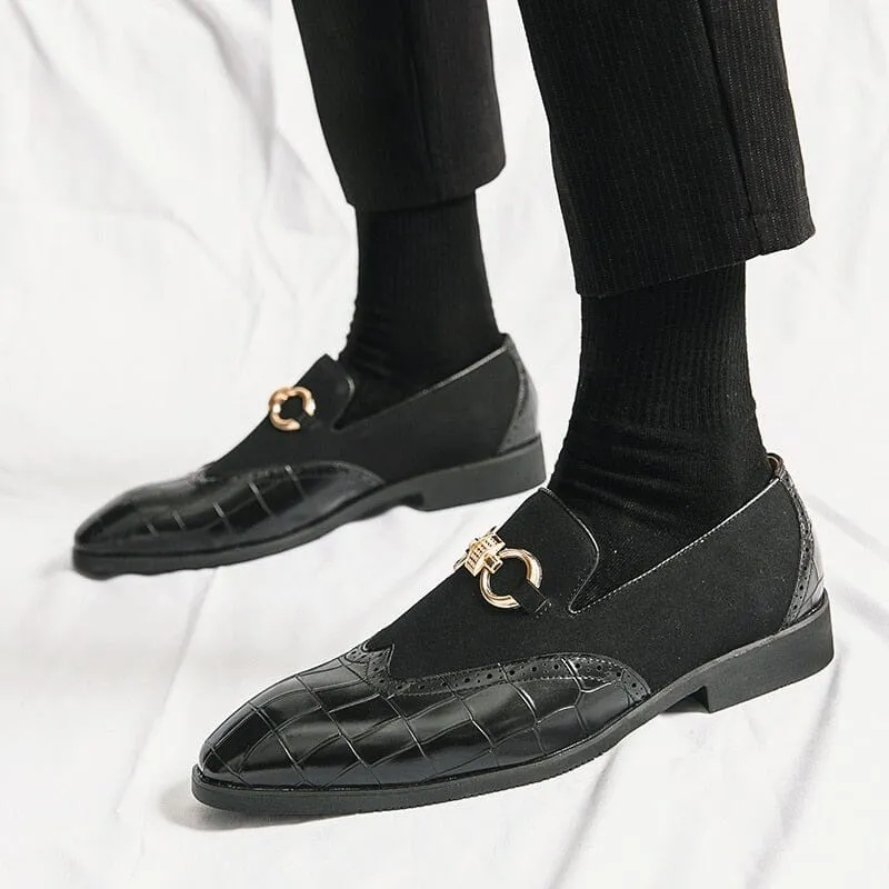 The Interlock Faux Croc Leather Suede Penny Loafers - Multiple Colors